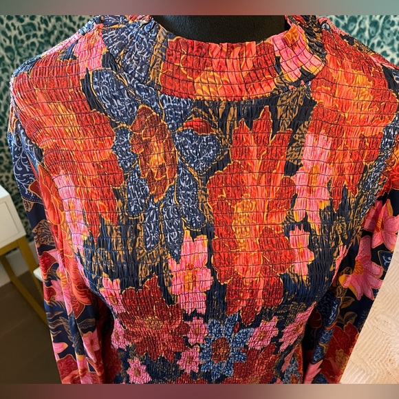 Farm Rio Garden Navy Smocked Mini Dress - Picture 5 of 16